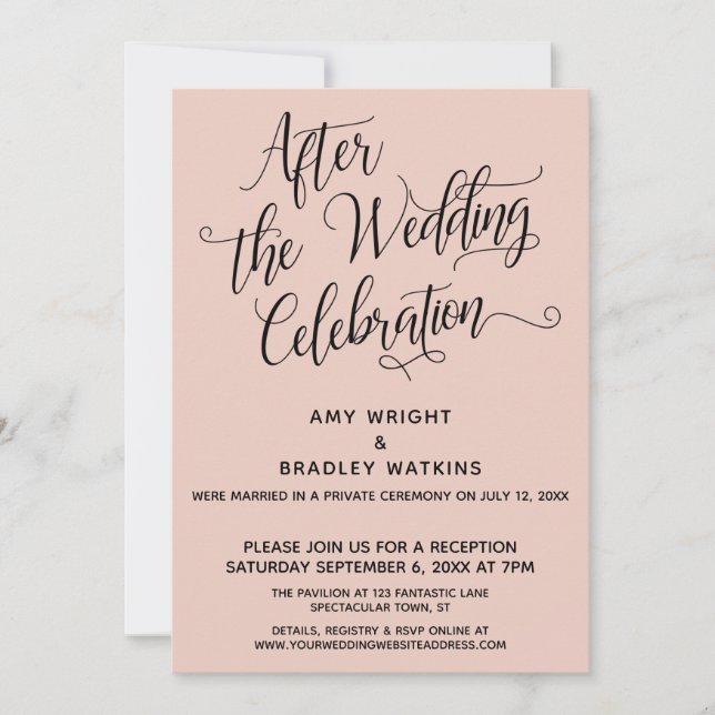 After the Wedding Celebration Elegant Blush Pink Invitation (Front)