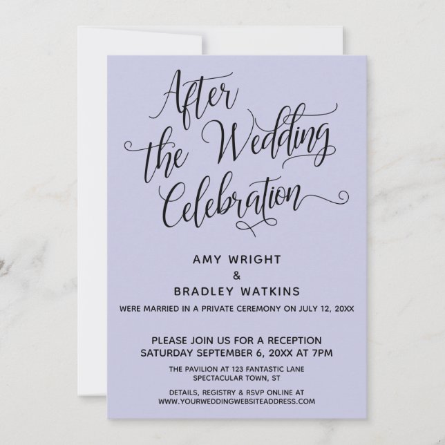 After the Wedding Celebration Elegant Lavender Invitation (Front)