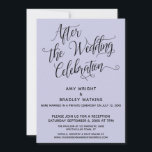 After the Wedding Celebration Elegant Lavender Invitation<br><div class="desc">This simple, elegant card was designed to invite your friends and family to your wedding reception or party held some time after the marriage ceremony itself. Using a swirling, modern script font, I've created a typography graphic overlay that reads "After the Wedding Celebration" featuring extravagant swirls and curves. The same...</div>