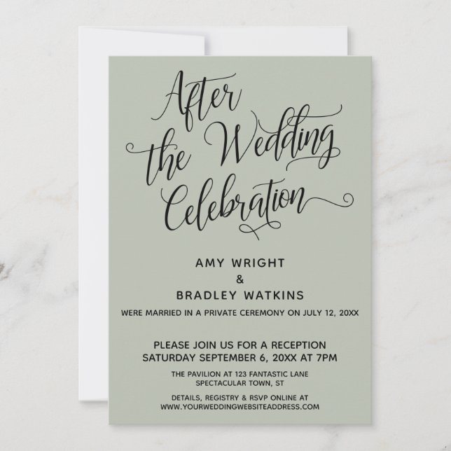 After the Wedding Celebration Elegant Script Sage Invitation (Front)