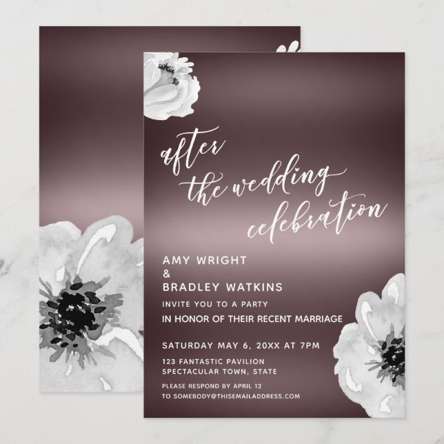 After the Wedding Celebration, Floral, Rose Gold Invitation (Front/Back)