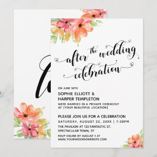 After the Wedding Celebration Hearts Script Floral Invitation