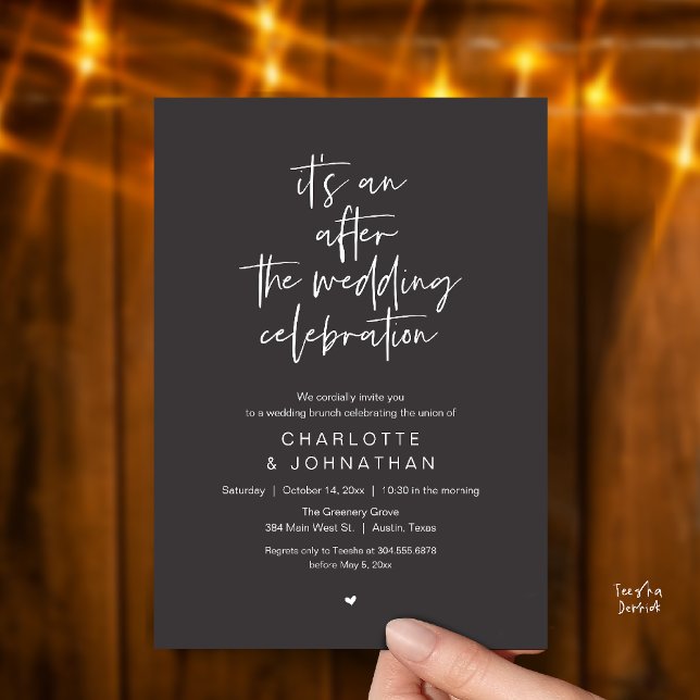 After the wedding celebration, modern brunch invitation (it's an after the wedding celebration, modern brunch invitation card in charcoal grey)