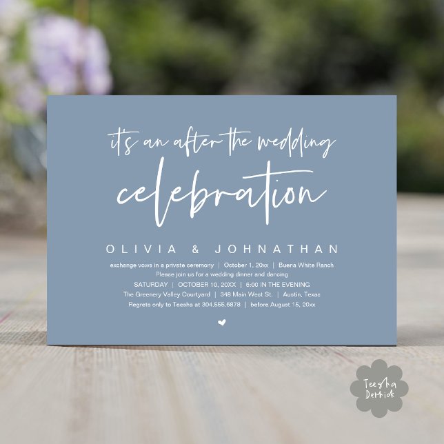 After The Wedding Celebration Modern Dinner Party Invitation (It's an after The Wedding Celebration Modern Dinner Lunch Brunch Party Invites Card PDF Dusty Blue)