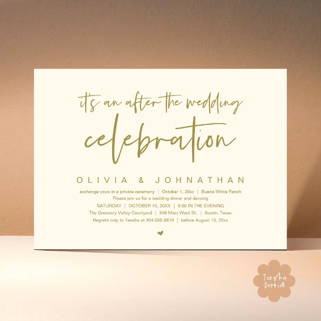 After The Wedding Celebration Modern Dinner Party Invitation (It's an after The Wedding Celebration Modern Dinner Lunch Brunch Party Invites Card  PDF Yellow Gold)