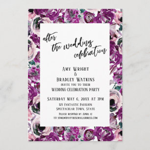 After the Wedding Celebration Painted Pink Flowers Invitation