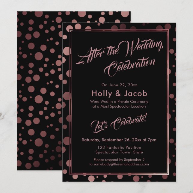 After the Wedding Celebration Rose Gold Bubbles Invitation (Front/Back)