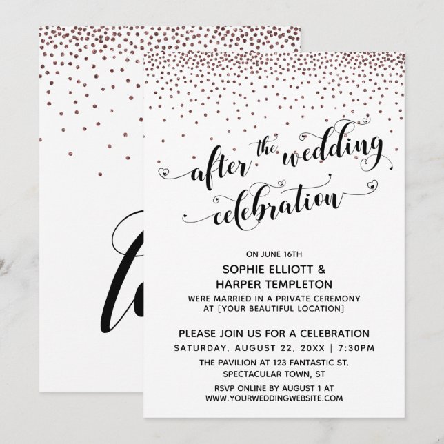 After the Wedding Celebration Rose Gold Confetti Invitation (Front/Back)