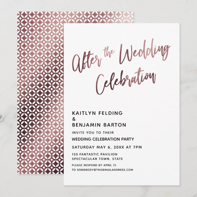 After the Wedding Celebration Rose Gold Reception Invitation (Front/Back)