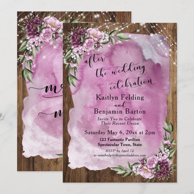 After the Wedding Celebration Rustic Watercolor Invitation (Front/Back)