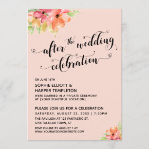 After the Wedding Celebration Script Blush Floral Invitation