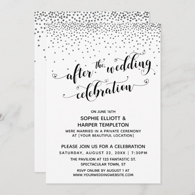 After the Wedding Celebration Silver Confetti Invitation (Front/Back)