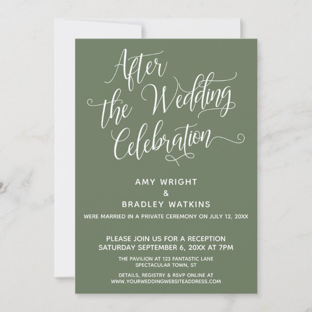 After the Wedding Celebration Simple Elegant Olive Invitation (Front)