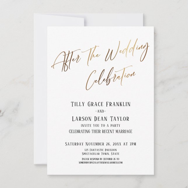 After the Wedding Celebration Simple Gold Elegant  Invitation (Front)