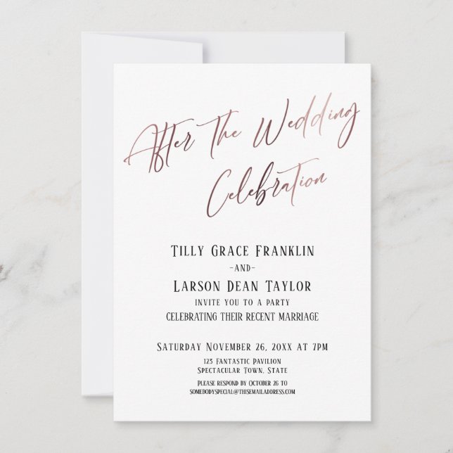 After the Wedding Celebration Smooth Gold Elegant Invitation (Front)