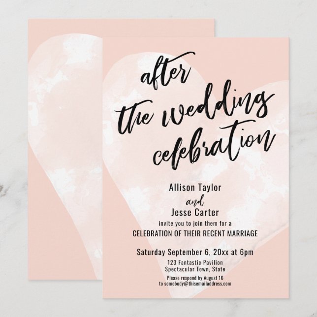 After the Wedding Celebration White Heart on Blush Invitation (Front/Back)
