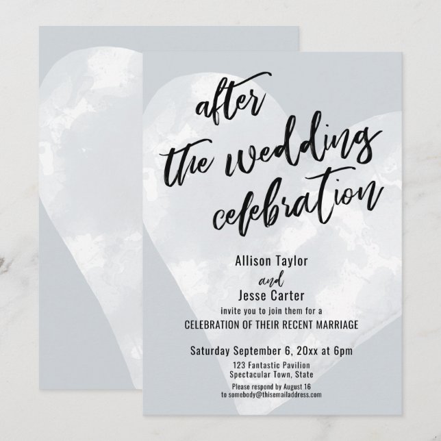 After the Wedding Celebration White Heart on Grey Invitation (Front/Back)
