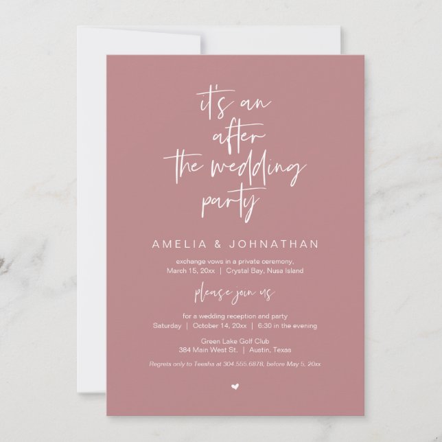 After the wedding Elopement Dinner and Party Invitation (Front)
