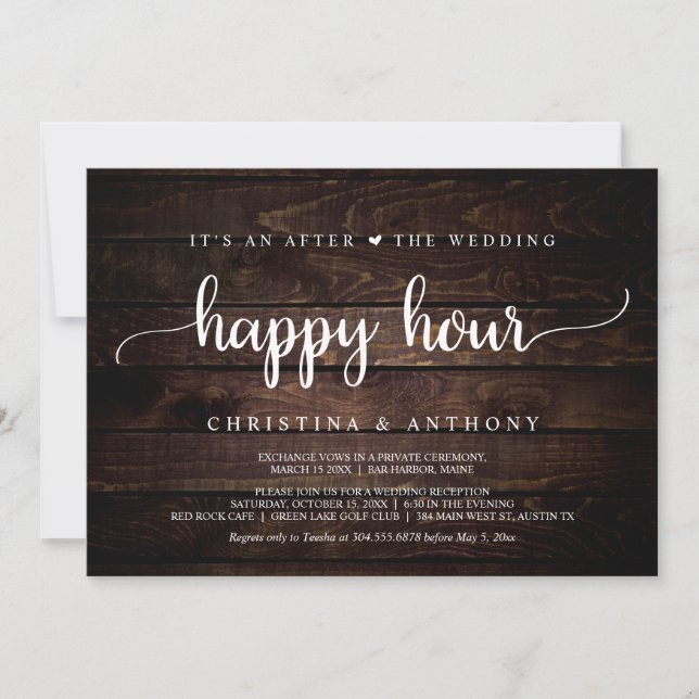 After The Wedding Happy Hour, Rustic Elopement Invitation (Front)