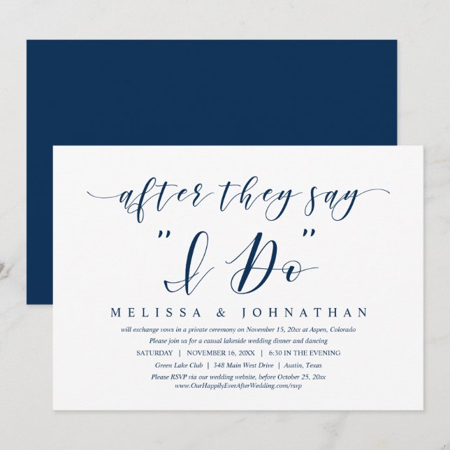 After they say I Do, Wedding Elopement Dinner Invi Invitation (Front/Back)