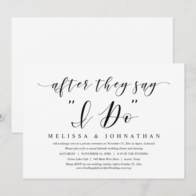After they say I Do, Wedding Elopement Dinner Invi Invitation (Front/Back)