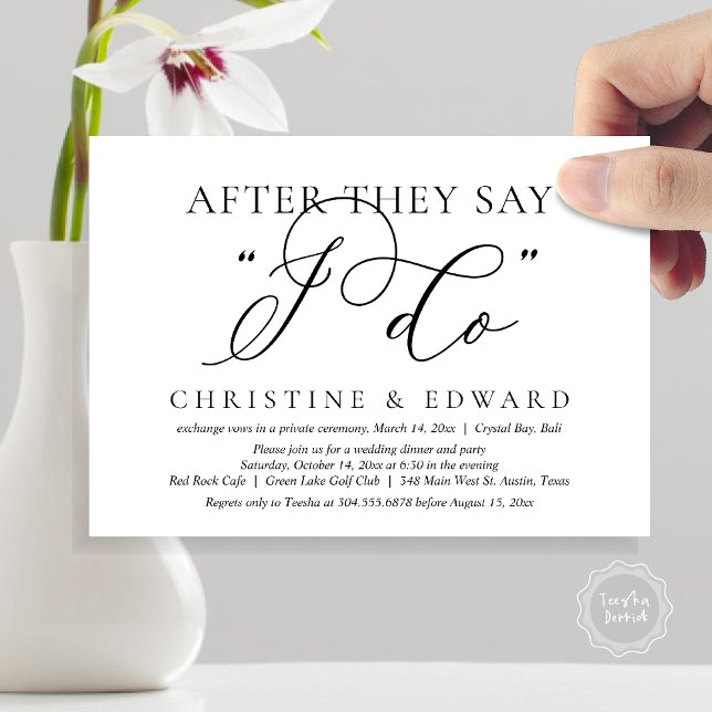 After They Say I Do, Wedding Elopement Dinner Invitation (After They Say I Do, Wedding Elopement Dinner Invitation Card, PDF, Romantic, in Black and White)