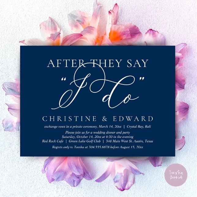 After They Say I Do, Wedding Elopement Dinner Invitation (After They Say I Do, Wedding Elopement Dinner Invitation Card, PDF, Romantic, in Navy Blue)