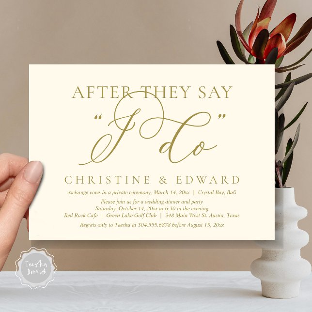After They Say I Do, Wedding Elopement Dinner Invitation (After They Say I Do, Wedding Elopement Dinner Invitation Card, PDF, Romantic, in Classy Gold)