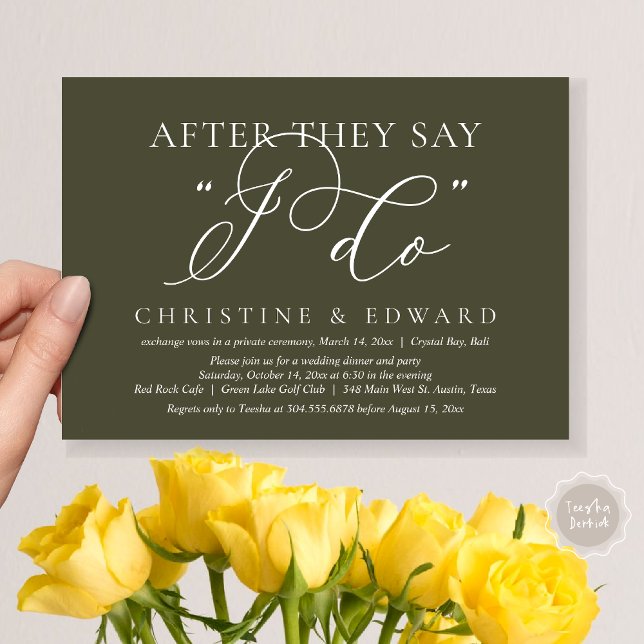 After They Say I Do, Wedding Elopement Dinner Invitation (After They Say I Do, Wedding Elopement Dinner Invitation Card, PDF, Romantic, in Olive Green)