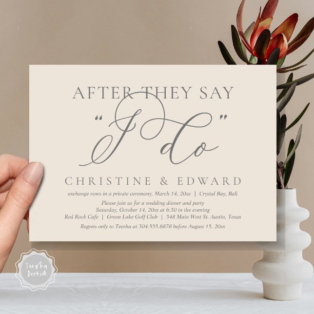 After They Say I Do, Wedding Elopement Dinner Invitation (After They Say I Do, Wedding Elopement Dinner Invitation Card, PDF, Romantic, in Dark Grey Cream)