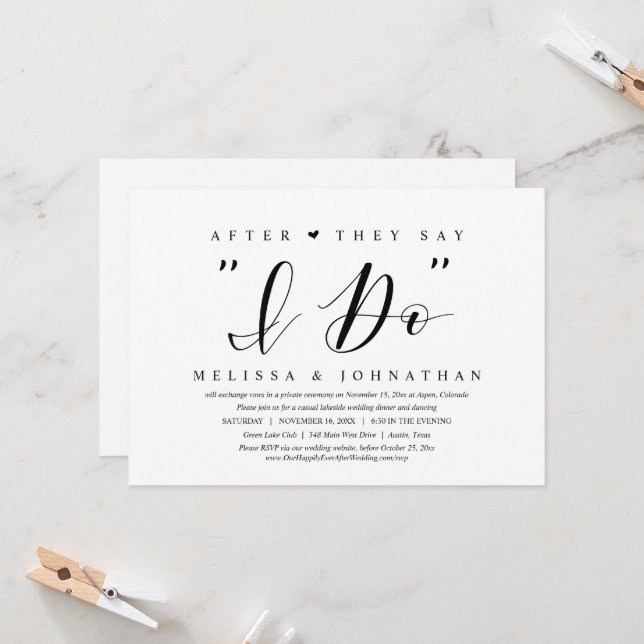 After they say I Do, Wedding Elopement Dinner Invitation (Front/Back In Situ)