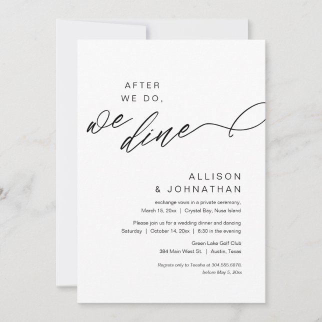 After we do, we dine, Modern Wedding Elopement Invitation (Front)