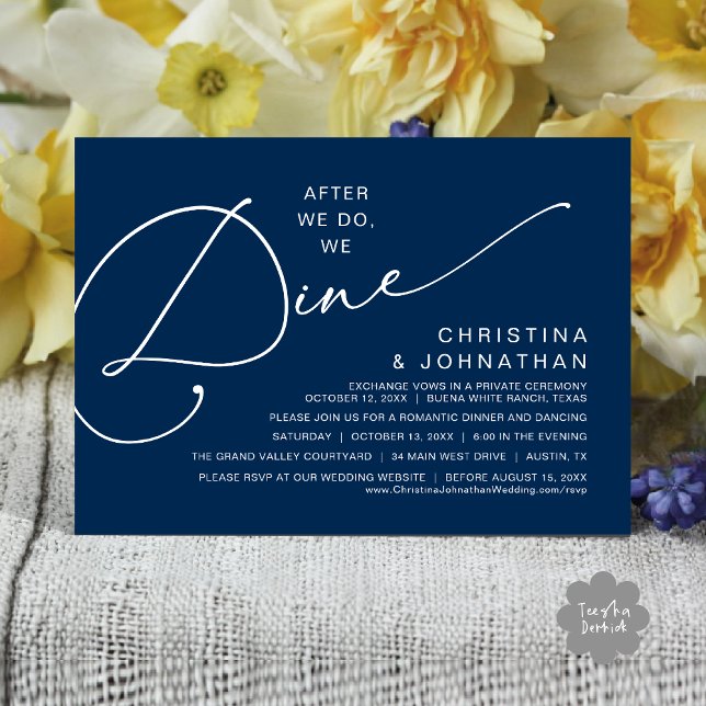 After We Do, We Dine, Romantic Wedding Dinner Invitation (After We Do We Dine Romantic Wedding Dinner Party Invitation Card Modern Boho PDF Classy Navy Blue)