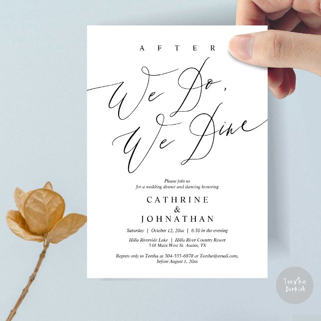 After we do, we dine, Wedding Dinner and Dancing Invitation (After we do, we dine, Modern Romance Wedding Dinner and Dancing Invitation Card, PDF, in Black White)