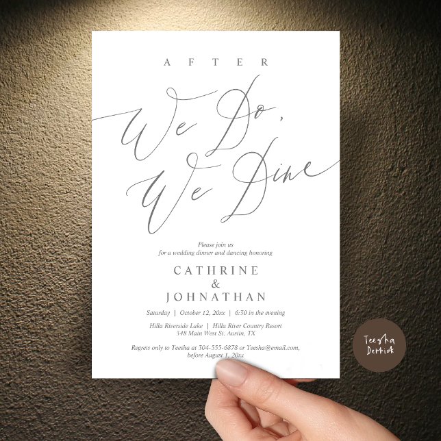 After we do, we dine, Wedding Dinner and Dancing Invitation (After we do, we dine, Modern Romance Wedding Dinner and Dancing Invitation Card, PDF, in Dark Grey)