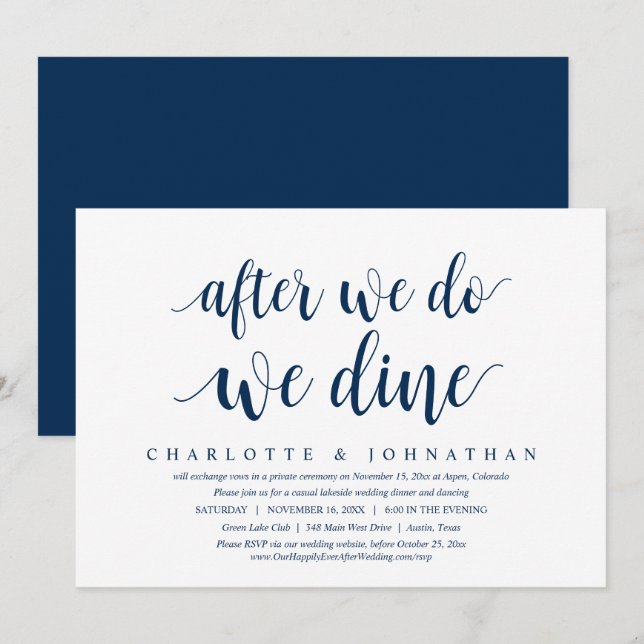 After We Do, We Dine, Wedding Elopement Dinner Inv Invitation (Front/Back)