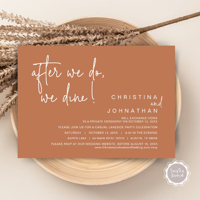 After We Do, We Dine, Wedding Elopement Dinner Invitation (After We Do, We Dine, Wedding Elopement Dinner Invitation Card, PDF, Handwriting, Copper Rust Brown)
