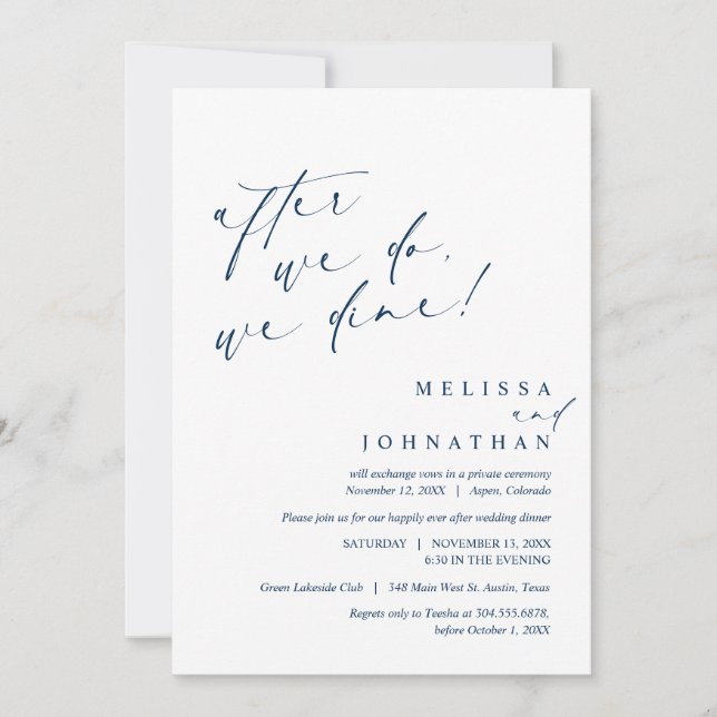 After we do, we dine, Wedding Elopement Dinner Invitation (Front)