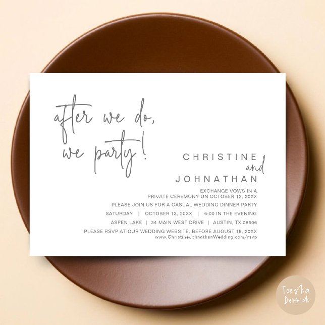 After We Do, We Party, Wedding Dinner, Dark Grey Invitation (After We Do, We Party, Modern Romantic Wedding Dinner Invitation Card, PDF, in Dark Grey)