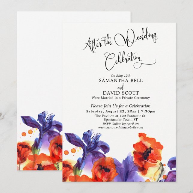 After Wedding Celebration Red Poppies Purple Iris Invitation (Front/Back)