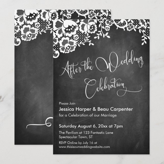 After Wedding Celebration Script Chalkboard Lace Invitation (Front/Back)
