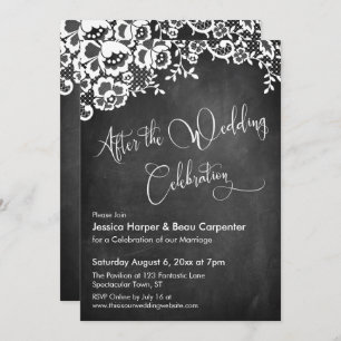 After Wedding Celebration Script Chalkboard Lace Invitation