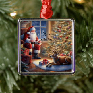 After work - Santa Claus and his reindeer Metal Tree Decoration