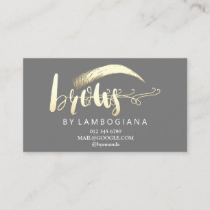 Aftercare Brows Gold Logo Microblading Grey Busine Business Card