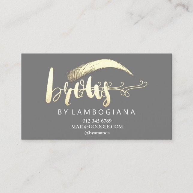 Aftercare Brows Gold Logo Microblading Grey Busine Business Card (Front)
