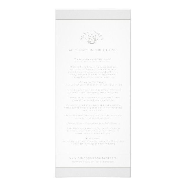 Aftercare ear piercing instructions rack card (Front)