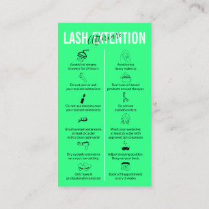 Aftercare for Lash Extension Neon Green Business Card