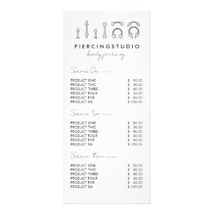 Aftercare Instructions Body Piercing Price List Rack Card