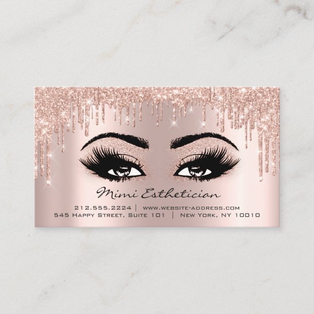 Aftercare Instructions Eyelash Rose Gold Drips Business Card (Front)