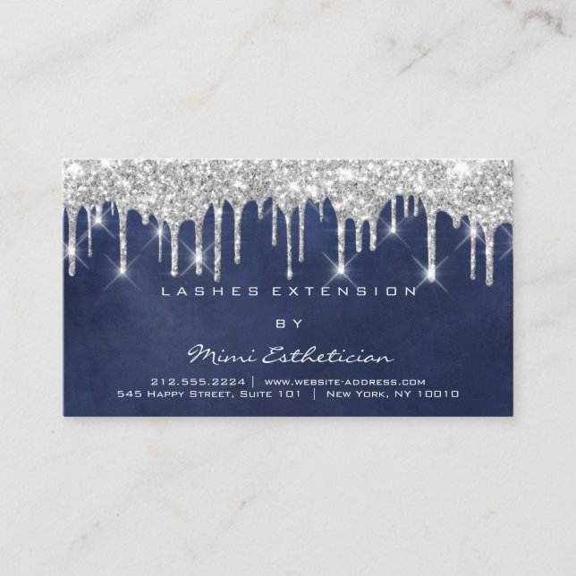 Aftercare Instructions Lash Blue Navy Grey Drips  Business Card (Front)